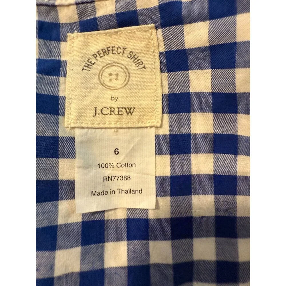 J.Crew Long-sleeve Button-up Women's Shirt Checkered‎ White Blue Preppy